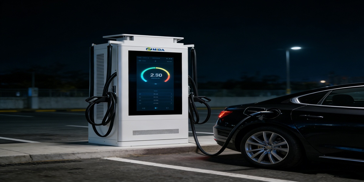 DC Charging Station, Advertising Screen, EV Fast Charger, MIDA Power, DOOH