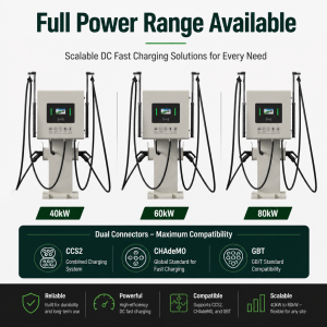 Smart 80kW Dual Outlet Free Standing Commercial DC Fast Charger with Remote Diagnostics System