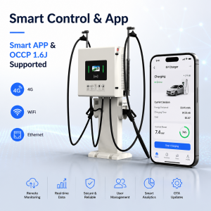 Smart 80kW Dual Outlet Free Standing Commercial DC Fast Charger with Remote Diagnostics System