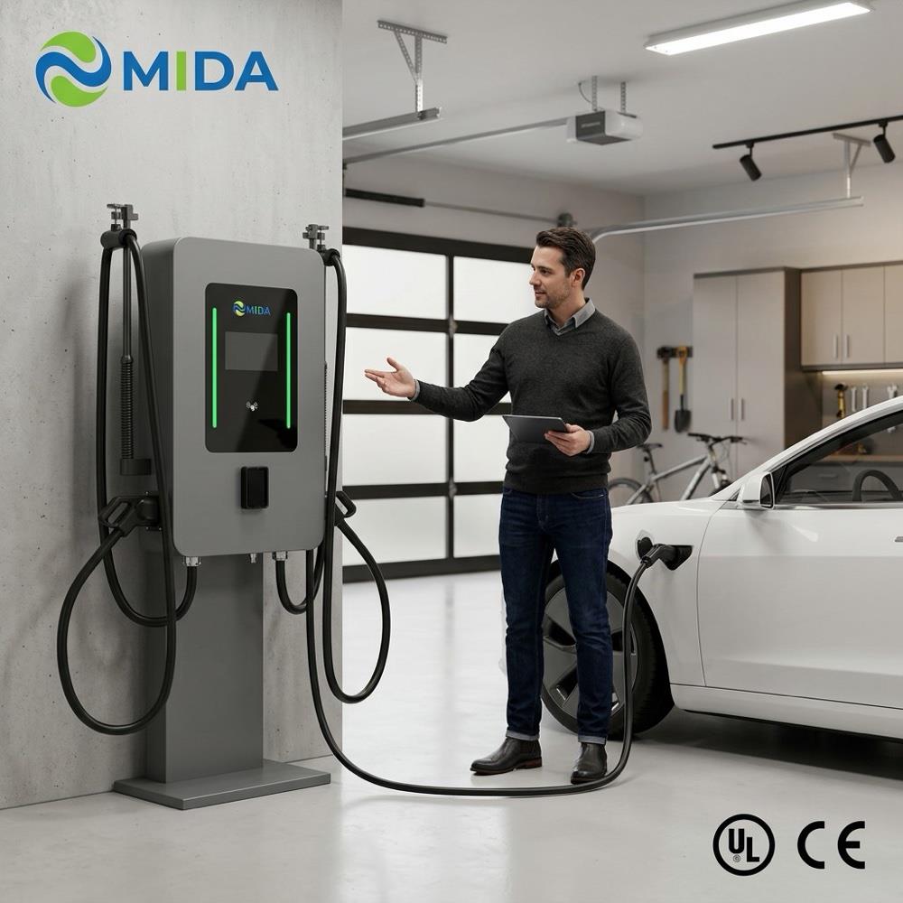 MIDA 40kW Dual Port DC Wallbox with Pedestal, Intelligent Fast EV Charger CCS1/CCS2 for Business Featured Image