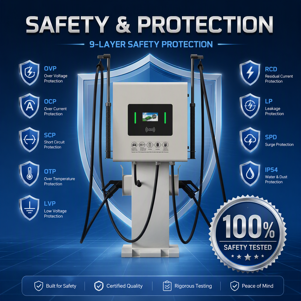 Smart 80kW Dual Outlet Free Standing Commercial DC Fast Charger with Remote Diagnostics System - 4. Intelligent Dynamic Power Allocation & Multi-Standard Dual Connectors