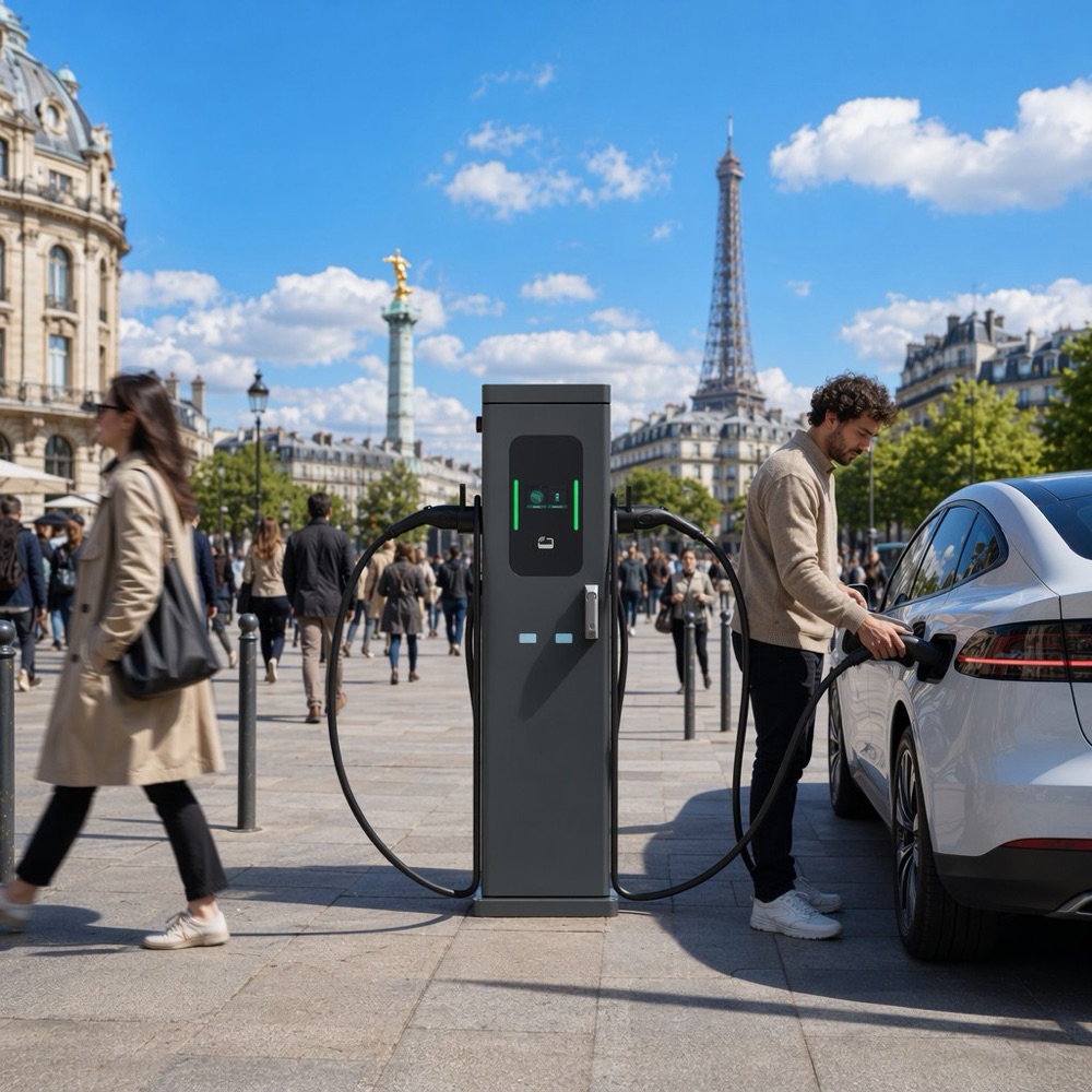 22kW AC EV Charger Stand with Tethered Type 2 Cable