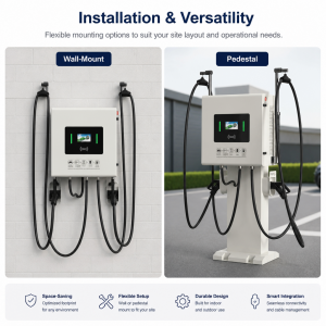 Smart 80kW Dual Outlet Free Standing Commercial DC Fast Charger with Remote Diagnostics System