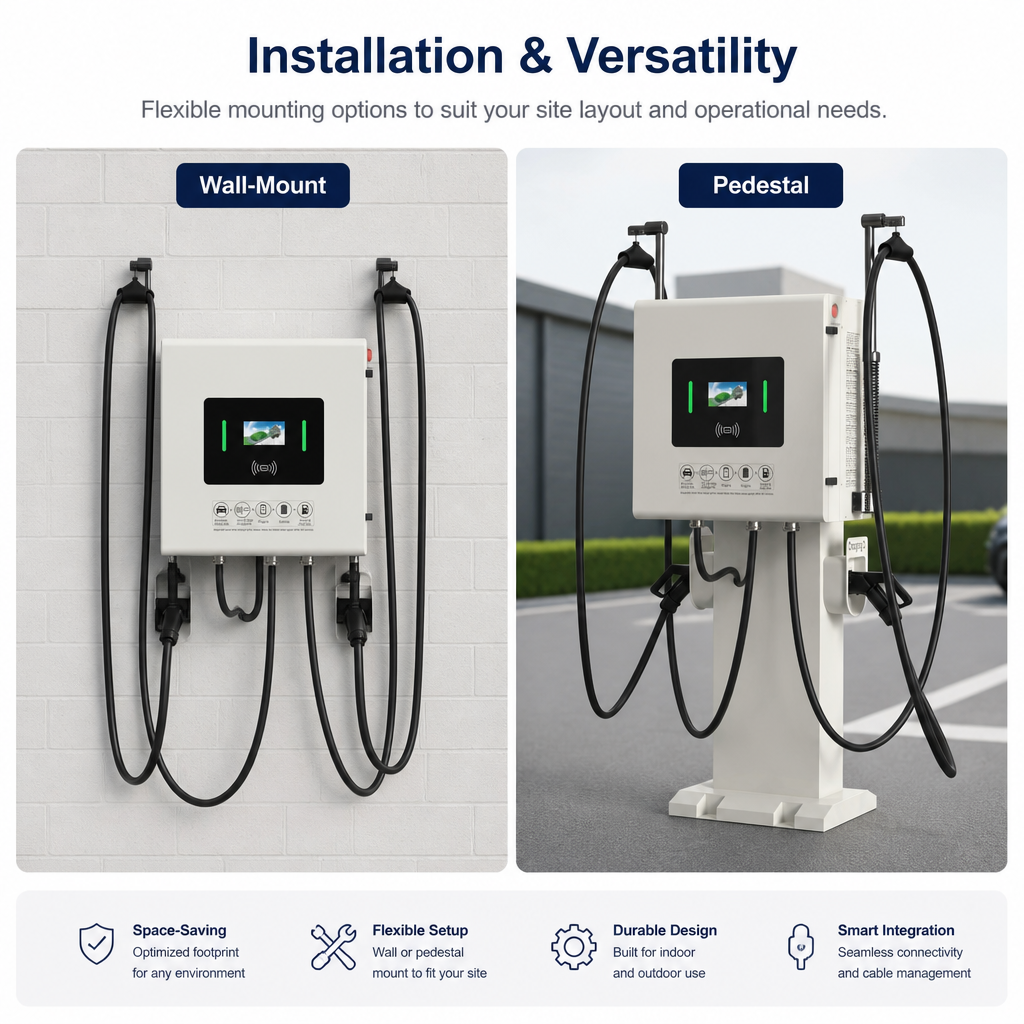 Smart 80kW Dual Outlet Free Standing Commercial DC Fast Charger with Remote Diagnostics System - 6. Rugged IP55 Weatherproof Enclosure & Comprehensive Safety Protection