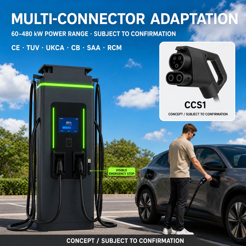 MIDA 120kW DC Fast Charger Dual Guns CCS2 1000V Commercial EV Charging Station CE - 4. Intelligent Dynamic Power Allocation & Dual-Gun Multi-Standard Outlets