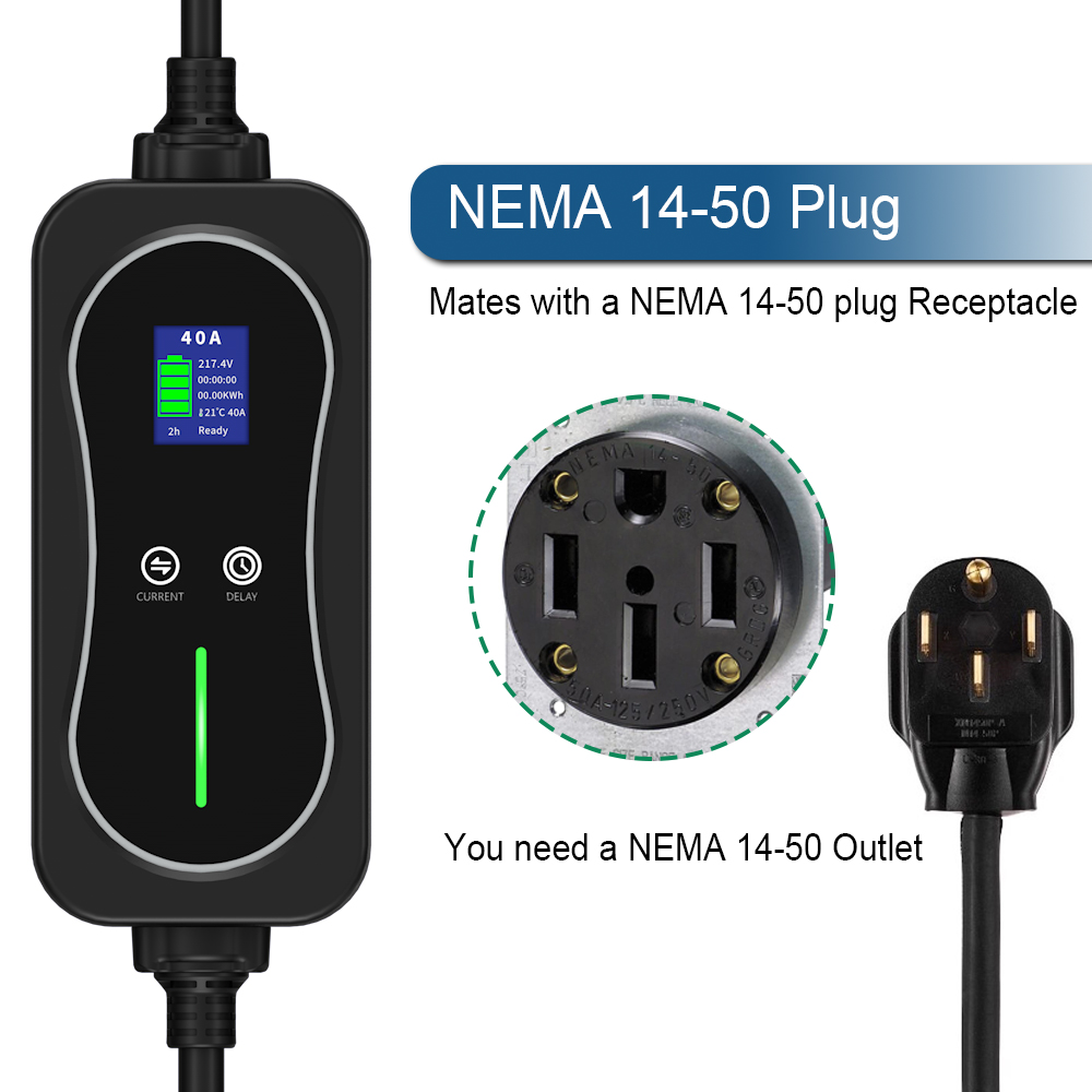 32A 40Amp EV Charger Level 2 Type 1 J1772 Plug NEMA 14-50 Portable Electric  Vehicle