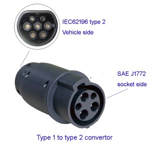 EV Charger Adapter J1772 Type 1 to IEC62196 Type 2 Plug Converter