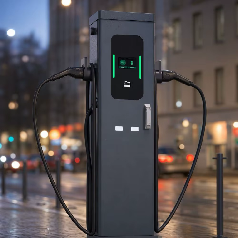 44kW Dual-Port AC EV Charger Pedestal with Charging Cables