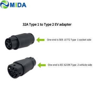 EV Charger Adapter J1772 Type 1 to IEC62196 Type 2 Plug Converter
