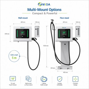 MIDA 30kW Smart Commercial Wallbox DC Fast EV Charger Single Gun with 7 Inch Display